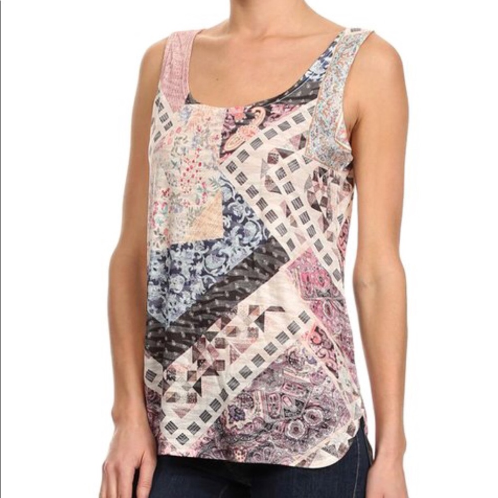 Gray/blue patchwork tank top XS/S NWT